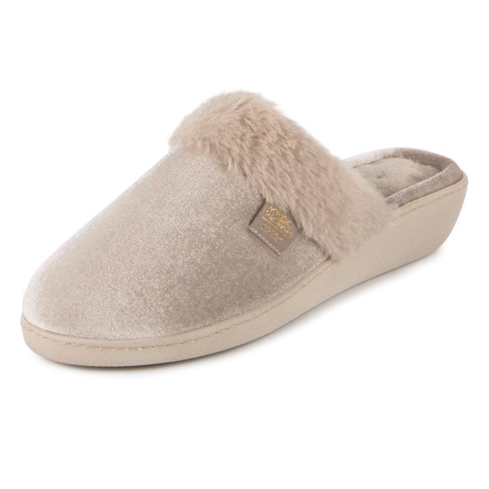 Isotoner® Ladies Sparkle Velour Heeled Mule Mink Extra Image 2